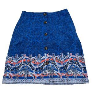 Lands' End Women's Blue‎ Paisley Button Front Skirt size 0p Petite
